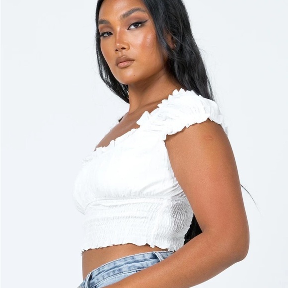 Princess Polly Love Galore White Smocked Crop Top | Size 8 - Picture 3 of 6